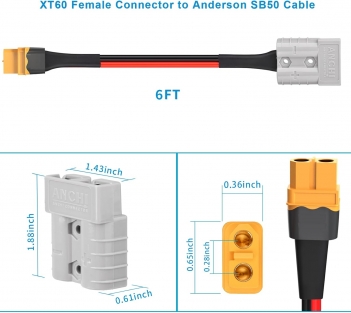 ELFCULB 10AWG 6FT Anderson SB50 Battery Quick Connect/Disconnect to XT60 Female Cable SB50-XT60 Connector Cable for RC Battery Solar Panel and Solar Portable Power Station