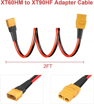 ELFCULB XT60 to XT90 Adapter Cable 10AWG XT60 Male to XT90 Female Connector Cable for RC Lipo Battery Drone(2FT)