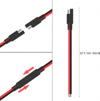 ELFCULB SAE Connector Extension Cable,16AWG 2FT 2 Pin Quick Disconnect Plug for Car Motorcycle(2 Pack)