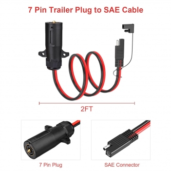 ELFCULB 7 Way Trailer Plug to SAE Cable,10AWG 7 Pin trailer plug to SAE Connector with SAE Reverse Adapter for RV Truck Trailer(2FT)