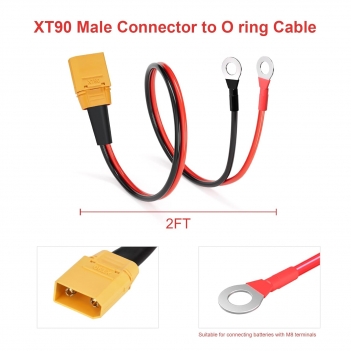 ELFCULB XT90 to O Ring Terminal Cable, 10AWG XT90 Male Connector to O Ring for RC Lipo Battery FPV Racing Drone Portable Power Station(2FT)