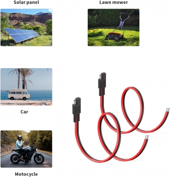 ELFCULB SAE Connector Extension Cable,16AWG 2FT 2 Pin Quick Disconnect Plug for Car Motorcycle(2 Pack)