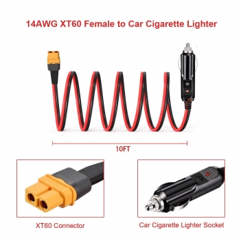 ELFCULB XT60 Female to Car Cigarette Lighter 14AWG 12V Cigarette Lighter Male Plug Connector Cable for Portable Solar Generator Power Station(10FT)
