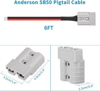 ELFCULB 10AWG 6FT Anderson Connector 50 Amp Cable,Anderson SB50 Plug Quick Connector Cable for Solar and Wind Energy Systems Battery Connections Forklifts