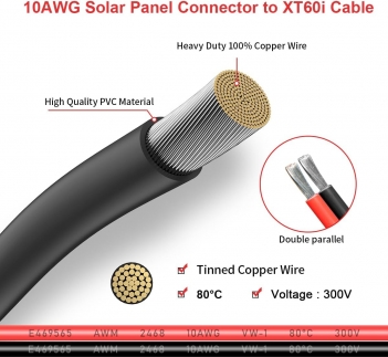ELFCULB 10AWG Solar to XT60i Charging Cable Solar Panel Extention Cable for Portable Power Station River 600 Solar Generator Battery Pack(2FT)