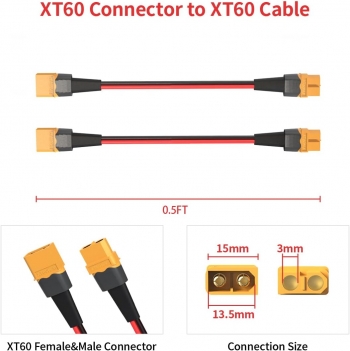 ELFCULB 12AWG 0.5FT XT60 Extension Cable, XT60 Female to Male Connector for RC Battery Portable Power Station Solar Panel(2 Pieces)