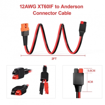 ELFCULB XT60i to Anderson Adapter,12AWG Anderson to XT60i Connector Cable for RC Battery Solar Portable Power Power Station and Solar Panel(2FT)