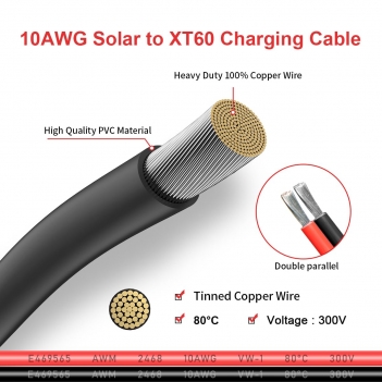 ELFCULB 10AWG Solar to XT60 Charging Cable Solar Panel Extension Cable for Portable Power Station River 600 Solar Generator Battery Pack(2FT)