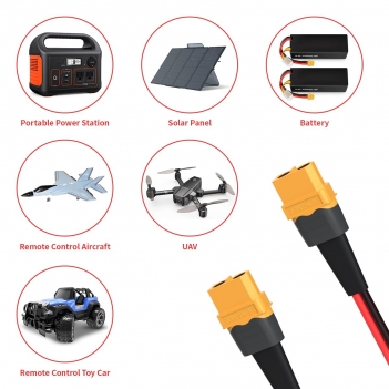 ELFCULB XT60 Female to Female Extension Cable 12AWG 2FT - Heavy Duty Power Cord for RC Cars, Batteries, and Portable Power Stations