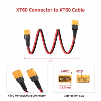 ELFCULB 10AWG 2FT XT60 Extension Cable, XT60 Female to Male Connector for RC Battery Portable Power Station Solar Panel(2 Pieces)