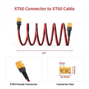 ELFCULB XT60 Female to Female Extension Cable 10AWG 6FT - Heavy Duty Power Cord for RC Cars, Batteries, and Portable Power Stations