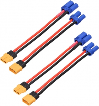 ELFCULB XT60 to EC5 Male Female Adapter 12AWG 2Pairs XT60 Female to EC5 Male Plug and XT60 Male to EC5 Female Plug for RC Lipo Battery Drone(6Inches)
