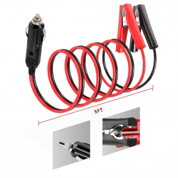 ELFCULB Alligator Clips to Male Cigarette Lighter, 14AWG Battery Clamps to Male 12V Cigarette Plug for Boat Cars UTV(5FT)