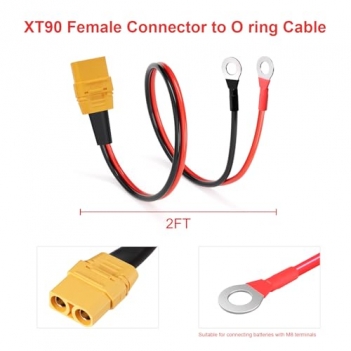 ELFCULB XT90 to O Ring Terminal Cable, 10AWG XT90 Female Connector to O Ring for RC Lipo Battery FPV Racing Drone Portable Power Station(2FT)