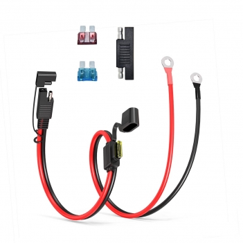 ELFCULB SAE to O Ring Terminal Harness, 14AWG 2FT SAE Battery Connector 2 Pin Quick Disconnect Plug Cable with 10A 15A 20A Fuse, Compatible for Motorcycle Cars RV