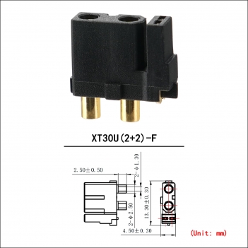 ELFCULB 10pcs Amass XT30U (2+2) Upgrade Female Connectors, Drone FPV Lipo Battery Connectors, Gold Plated for RC UAV Robots (Black)