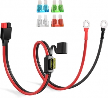 ELFCULB Anderson Connector to O Ring Terminal 10AWG Battery Connector Cable with 5 Fuse for Automotive Portable Power Station Solar Generators(2FT)