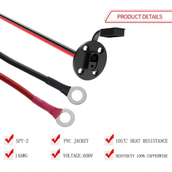 ELFCULB SAE Power Socket Sidewall Port to O Ring Terminal Connector, 14AWG 5FT SAE Battery Cable with 10A 15A 20A Fuse, Compatible for Car Solar Generator Battery Charger