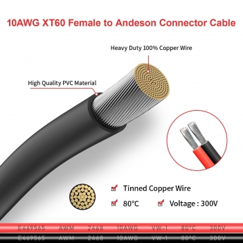 ELFCULB XT60 to Anderson Adapter, 10AWG XT60 Female to Anderson Connector Cable for Portable Power Station UAV RC Battery (6FT)