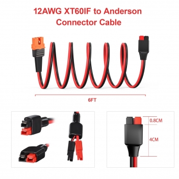 ELFCULB XT60i to Anderson Adapter,12AWG Anderson to XT60i Connector Cable for RC Battery Solar Portable Power Power Station and Solar Panel(6FT)
