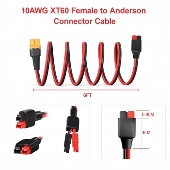 ELFCULB XT60 to Anderson Adapter, 10AWG XT60 Female to Anderson Connector Cable for Portable Power Station UAV RC Battery (6FT)
