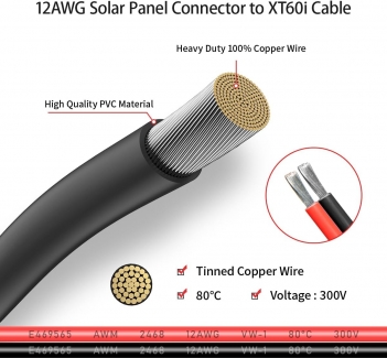 ELFCULB 12AWG 35FT Solar to XT60i Cable  Solar Connector to XT60i Adapter Cable for Portable Power Station