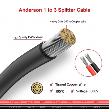 ELFCULB Anderson Splitter Cable,10AWG 1 to 3 Solar Charging Splitter Cable for Solar Generator Power Station(1FT)