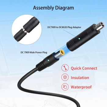 ELFCULB Solar to DC 8mm Cable, 14AWG 2FT Solar Panel Connector to DC7909 Male Connector Cable for Solar Generator Portable Power Station