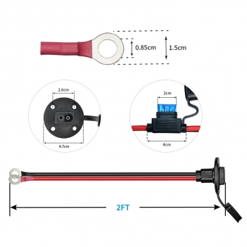 ELFCULB 12AWG SAE Power Socket Sidewall Port to O Ring,SAE Connector Extension Cable with 10A 15A 20A 25A Fuse,Compatible for Solar Generator Battery Charger (2FT)