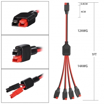 ELFCULB Anderson Splitter Cable,12AWG 1 to 4 Solar Charging Splitter Cable for Solar Generator Power Station(1FT)