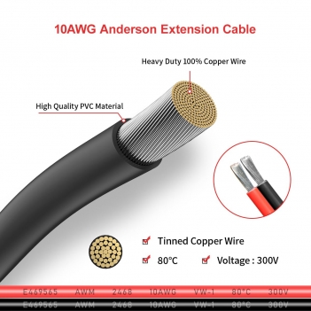 ELFCULB 10AWG 20FT Anderson Extension Cable Solar Extension Cable Anderson Connector for Portable Power Station Solar Generator Solar Panel (20FT)