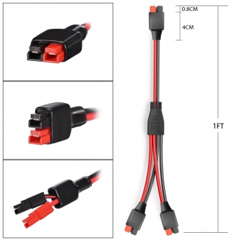 ELFCULB Anderson Y Splitter Cable,10AWG Solar Charging Splitter Cable Solar Panel Extension Cable for Solar Generator Power Station(1FT)