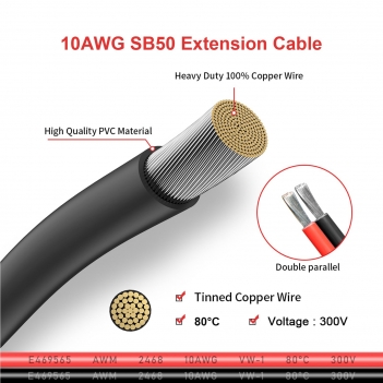 ELFCULB Anderson Connector Cable,10AWG 2FT 50Amp Anderson Battery Quick Connect Cable for Forklift Recovery Winch Boat Towing
