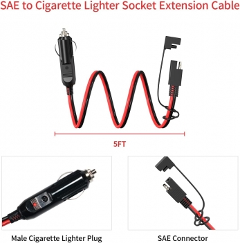 ELFCULB 14AWG SAE to Car Cigarette Lighter 12V Cigarette Lighter Male Plug to SAE Connector Extension Cable with SAE Polarity Reverse Adapter(5FT)
