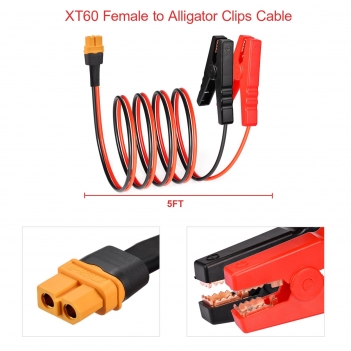 ELFCULB XT60 to Alligator Clips,12AWG XT60 Female Connector Quick Disconnect Cable Compatible for RC Battery Portable Power Station Solar Panel(5FT)
