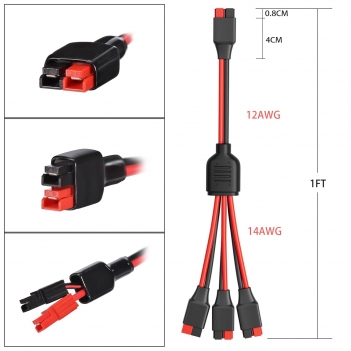 ELFCULB Anderson Splitter Cable,10AWG 1 to 3 Solar Charging Splitter Cable for Solar Generator Power Station(1FT)
