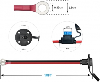 ELFCULB 10FT 10AWG SAE Power Socket Sidewall Port to O Ring Connecters Extension Cord Cable with 10A 15A 20A 25A 30A Fuse Compatible with Solar Generator Battery Charger,for Solar Accessories