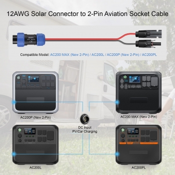 ELFCULB Aviation Plug to Solar Panel Cable, 12AWG 2FT Solar to Aviation Connector 12V/30A Compatible with Portable Power Station AC200MAX / AC200P New 2-Pin