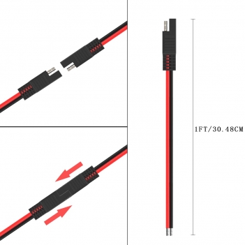 ELFCULB SAE Connector Cable, 10AWG 1FT 2 Pin SAE Quick Connector Disconnect Plug for Solar Panel Car Motorcycle (2 Pack)