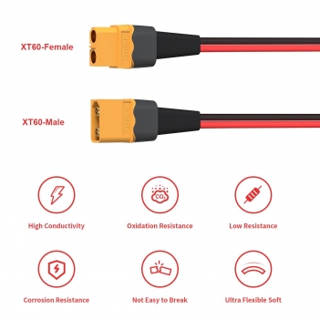 ELFCULB 12AWG 10FT XT60 Extension Cable  XT60 Female to Male Connector for RC Battery Portable Power Station Solar Panel(10FT)