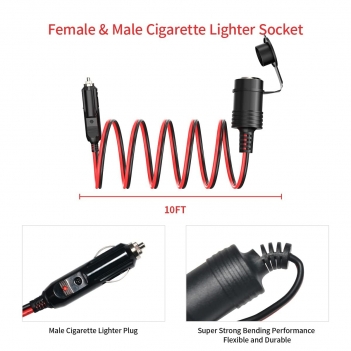ELFCULB 14AWG Cigarette Lighter Extension Cord 12V Cigarette Lighter Male Plug to Female Socket Extension Cable for Air Compressor Tire Inflators(10FT)