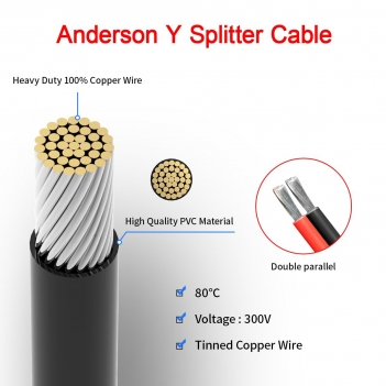 ELFCULB Anderson Y Splitter Cable,12AWG Solar Charging Splitter Cable Solar Panel Extension Cable for Solar Generator Power Station(1FT)