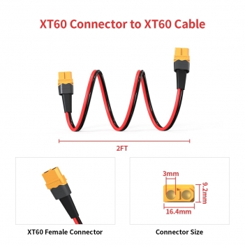 ELFCULB XT60 Female to Female Extension Cable 12AWG 2FT - Heavy Duty Power Cord for RC Cars, Batteries, and Portable Power Stations