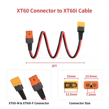 ELFCULB XT60i to XT60 Extension Cable, 10AWG 2FT XT60i Female to XT60 Male Connector for RC Battery Portable Power Station Solar Panel