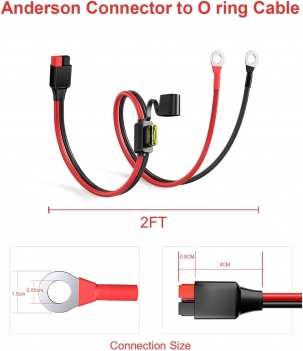 ELFCULB Anderson Connector to O Ring Terminal 10AWG Battery Connector Cable with 5 Fuse for Automotive Portable Power Station Solar Generators(2FT)