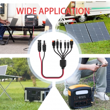 ELFCULB 6-in-1 Solar Panel Connector Kit, 12AWG Solar to XT60, Anderson, DC7909, DC6530, DC35135, DC5521 Connector Cable for Portable Station Solar Panel Generator(10FT)