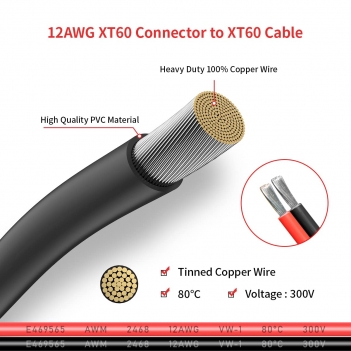 ELFCULB 12AWG 10FT XT60 Extension Cable  XT60 Female to Male Connector for RC Battery Portable Power Station Solar Panel(10FT)