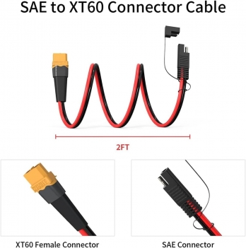 ELFCULB 10AWG XT60 to SAE Connector Extension Cable with SAE Polarity Reverse Adapter for Portable Power Station Solar Panel Solar Generator(2FT)