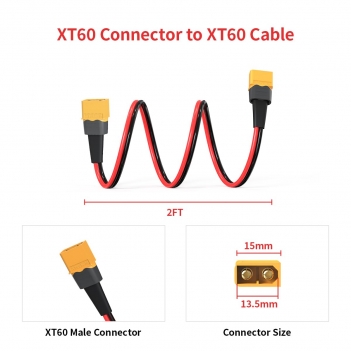 ELFCULB XT60 Male to Male Extension Cable 10AWG 2FT - Heavy Duty Power Cord for RC Cars, Batteries, and Portable Power Stations