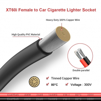 ELFCULB XT60i to Car Cigarette Lighter 14AWG 12V Cigarette Lighter Male Plug Connector Cable for Portable Solar Generator Power Station(5FT)
